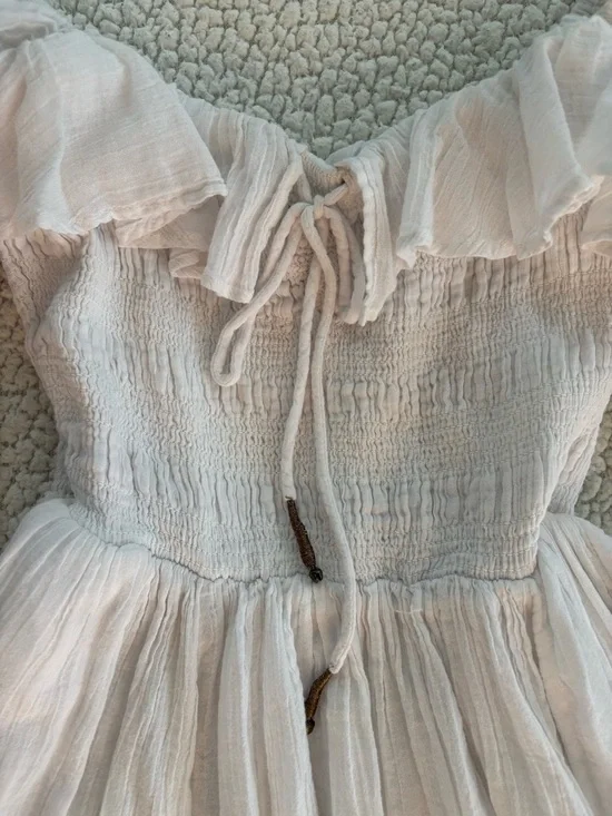 Free People White Off-Shoulder Maxi Dress with Ruffle Neckline - Picture 5 of 7